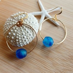 Blue Ghana Seaglass Hoop Earrings